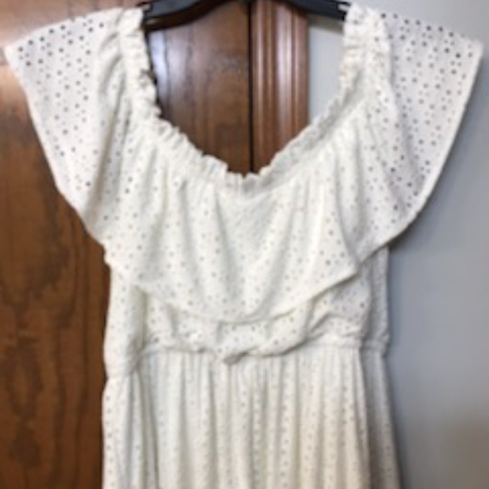 LANE BRYANT UEC Size 14/16 white cream high-low eyelet dress w/ belt - Picture 5 of 16